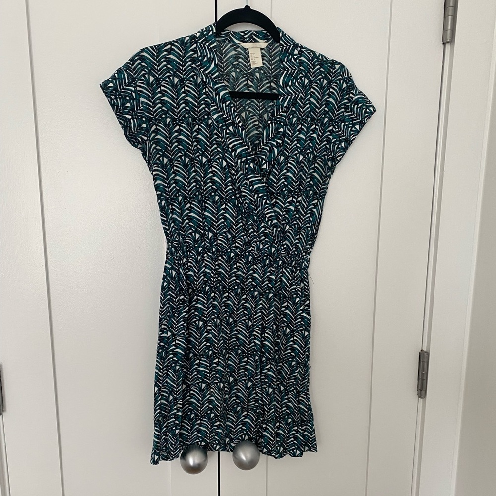 Leaf print faux wrap dress